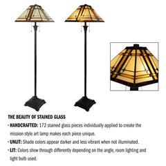Floor Lamp with Stained Glass Shade in Beige and Black