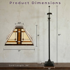 Floor Lamp with Stained Glass Shade in Beige and Black