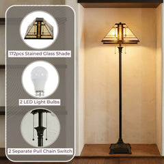 Floor Lamp with Stained Glass Shade in Beige and Black