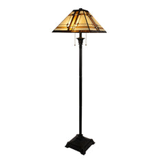 Floor Lamp with Stained Glass Shade in Beige and Black