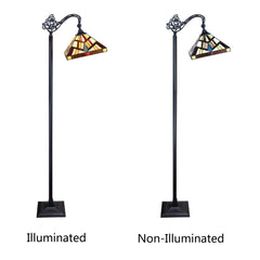 Floor Lamp with Stained Glass Shade in Brown, Yellow and Orange