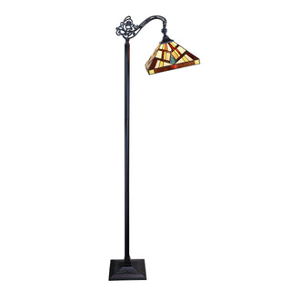 Floor Lamp with Stained Glass Shade in Brown, Yellow and Orange