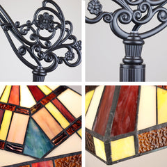 Floor Lamp with Stained Glass Shade in Brown, Yellow and Orange