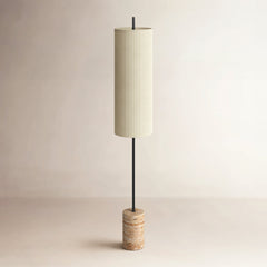 Floor Lamp with Travertine Stone Base and Cream Pleated Shade
