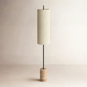 Floor Lamp with Travertine Stone Base and Cream Pleated Shade
