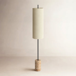 Floor Lamp with Travertine Stone Base and Cream Pleated Shade