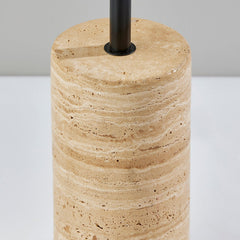 Floor Lamp with Travertine Stone Base and Cream Pleated Shade