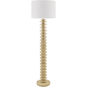 Floor Lamp with White Linen Drum Shade and Iron Base