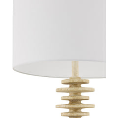Floor Lamp with White Linen Drum Shade and Iron Base