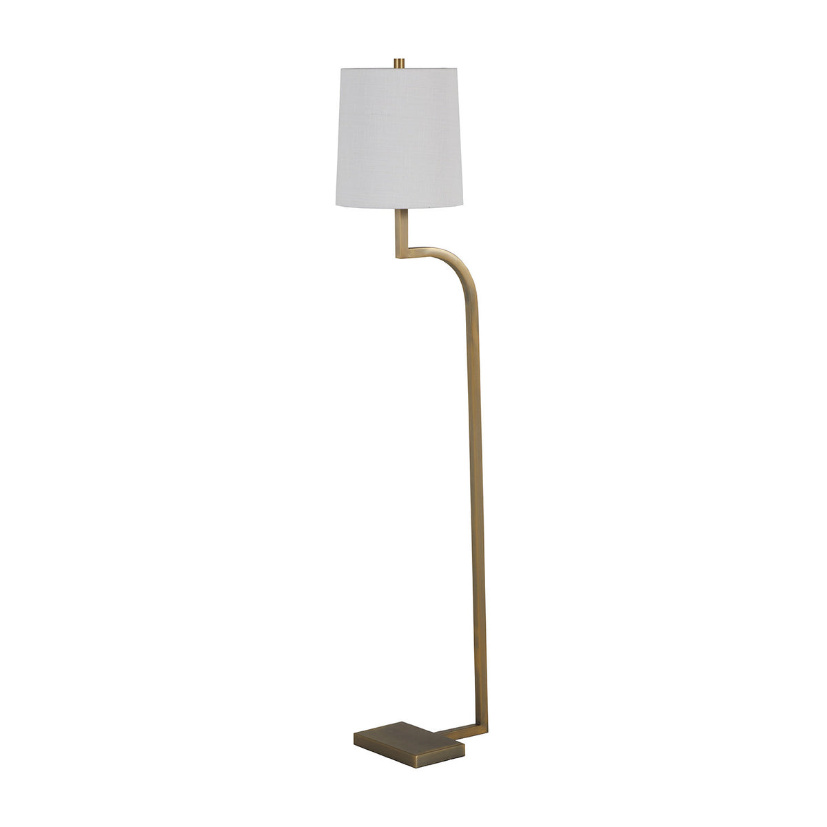 Floor Lamp with White Linen Drum Shade in Matte Antique Brass
