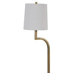 Floor Lamp with White Linen Drum Shade in Matte Antique Brass