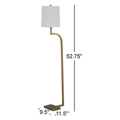 Floor Lamp with White Linen Drum Shade in Matte Antique Brass
