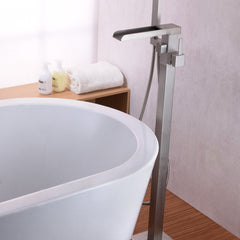 Floor Mount Tub Filler, Union, 2-Handle with 60 inch Hand Sprayer