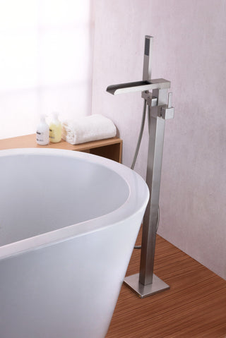 Floor Mount Tub Filler, Union, 2-Handle with 60 inch Hand Sprayer