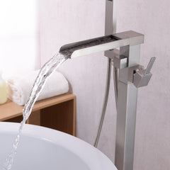 Floor Mount Tub Filler, Union, 2-Handle with 60 inch Hand Sprayer