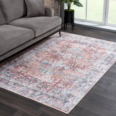 Floral Area Rug, 10 Ft by 14 Ft in Pink, Red and Blue