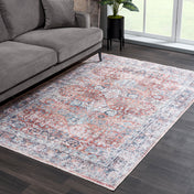 Floral Area Rug, 10 Ft by 14 Ft in Pink, Red and Blue