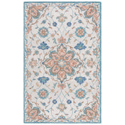 Floral Area Rug, 6 ft x 9 ft, Hand Woven Wool and Cotton in Beige and Blue