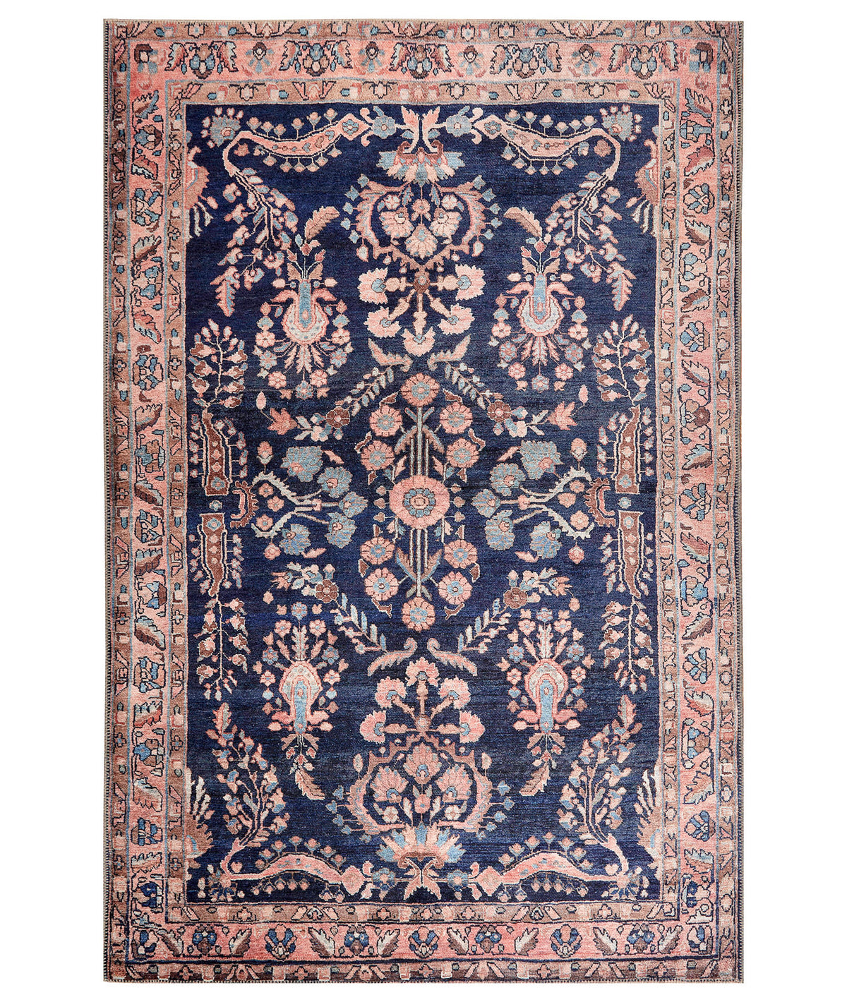 Floral Area Rug, 7'6" x 9'6", Polyester in Pink and Navy