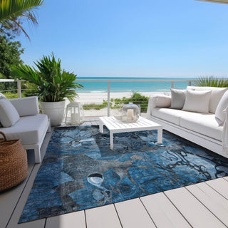 Floral Area Rug, 8 x 10 Ft, Blue with Indoor and Outdoor Use