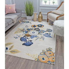 Floral Area Rug, 9 x 12 ft in Ivory/Blue/Black
