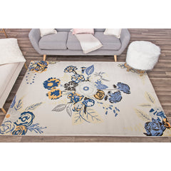 Floral Area Rug, 9 x 12 ft in Ivory/Blue/Black