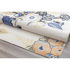 Floral Area Rug, 9 x 12 ft in Ivory/Blue/Black