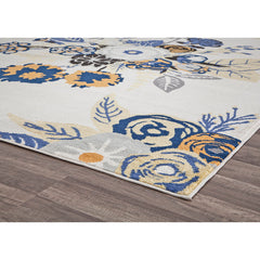 Floral Area Rug, 9 x 12 ft in Ivory/Blue/Black