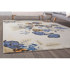 Floral Area Rug, 9 x 12 ft in Ivory/Blue/Black