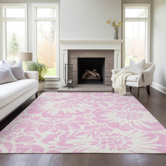 Floral Area Rug, 9 x 12 ft in Pink Polyester