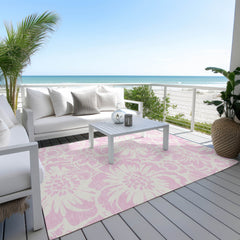 Floral Area Rug, 9 x 12 ft in Pink Polyester