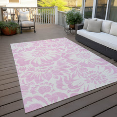 Floral Area Rug, 9 x 12 ft in Pink Polyester