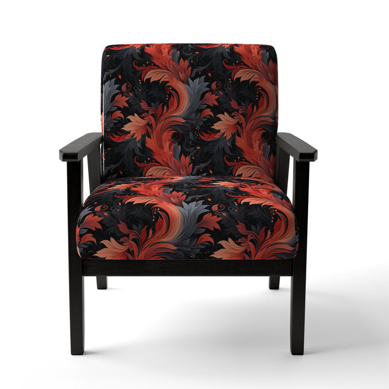 Floral Velvet Armchair with Coral Upholstery and Black Legs