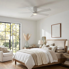 Flush Mount Ceiling Fan with 5 Blades and LED Light in Matte White