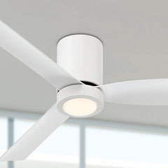 Flush Mount Ceiling Fan with LED Light and Remote, 52 Inch, Matte White
