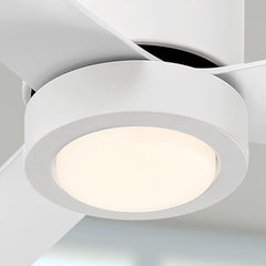 Flush Mount Ceiling Fan with LED Light and Remote, 52 Inch, Matte White