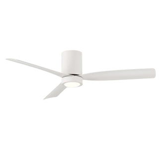 Flush Mount Ceiling Fan with LED Light and Remote, 52 Inch, Matte White