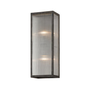 Flush Mount Sconce, 2 Lights, French Iron with Clear Ribbed Glass