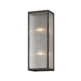 Flush Mount Sconce, 2 Lights, French Iron with Clear Ribbed Glass