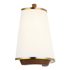 Flush Mount Sconce, 2 Lights, Satin Brass with White Fabric Shade