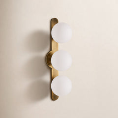 Flush Mount Sconce, 3-Light, Antique Brass with Opal Glass Shade