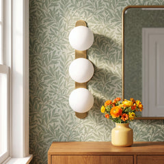 Flush Mount Sconce, 3-Light, Antique Brass with Opal Glass Shade