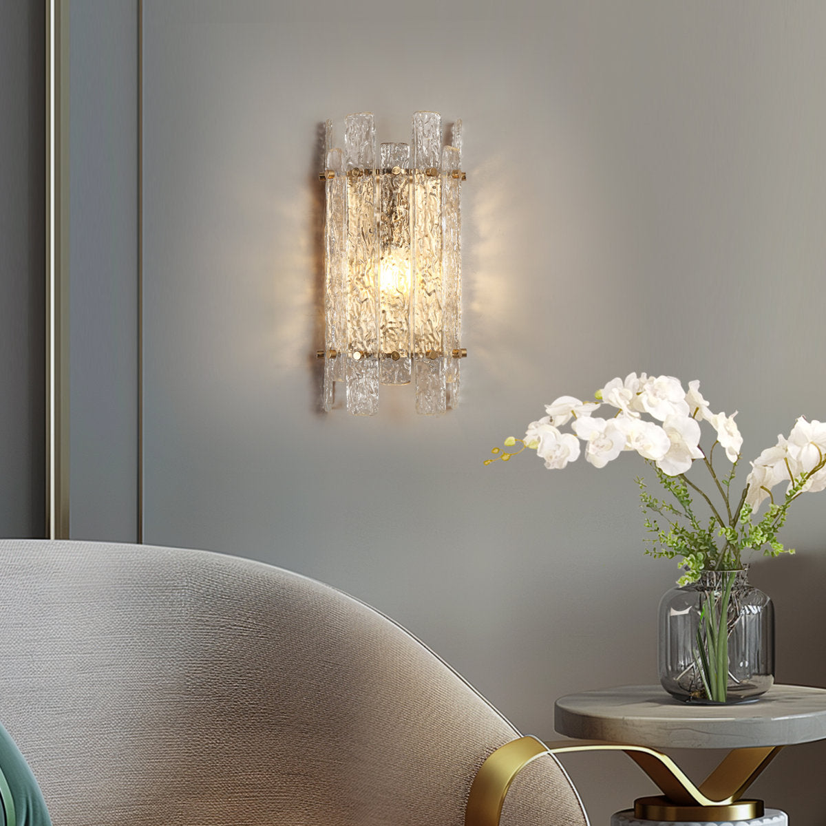 Flush Mount Wall Sconce, 1 Light, Brass with Clear Glass Shade
