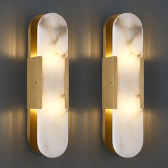 Flush Mount Wall Sconce, 2 Lights with Alabaster Shade and Brass Finish