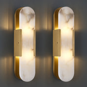 Flush Mount Wall Sconce, 2 Lights with Alabaster Shade and Brass Finish