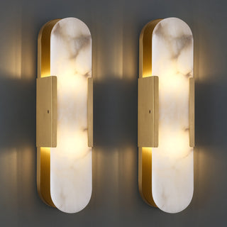 Flush Mount Wall Sconce, 2 Lights with Alabaster Shade and Brass Finish