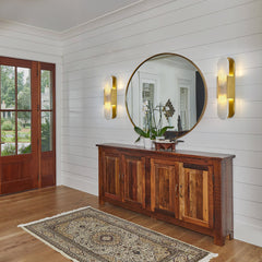 Flush Mount Wall Sconce, 2 Lights with Alabaster Shade and Brass Finish