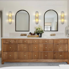 Flush Mount Wall Sconce, 2 Lights with Alabaster Shade and Brass Finish