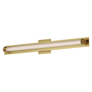 Flush Mount Wall Sconce, 30 in W, Natural Aged Brass with Clear Ribbed Glass Shade
