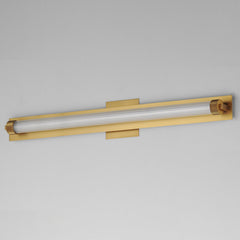 Flush Mount Wall Sconce, 30 in W, Natural Aged Brass with Clear Ribbed Glass Shade